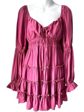 Mustard Seed Magenta Tiered Peasant Mini Dress